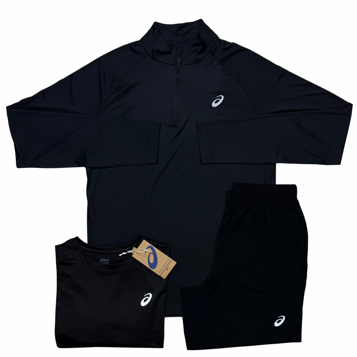 ASICS Core 1/4 Zip, Core T-Shirt & 7in Core Shorts in Black
