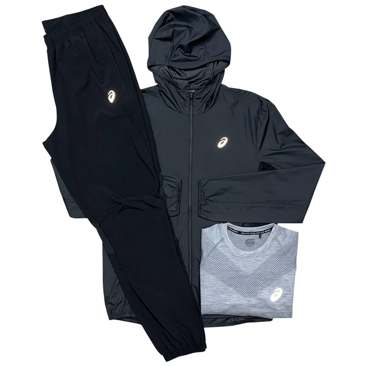 ASICS Core Jacket, Seamless T-Shirt & Core Pants ‘Black / Grey’