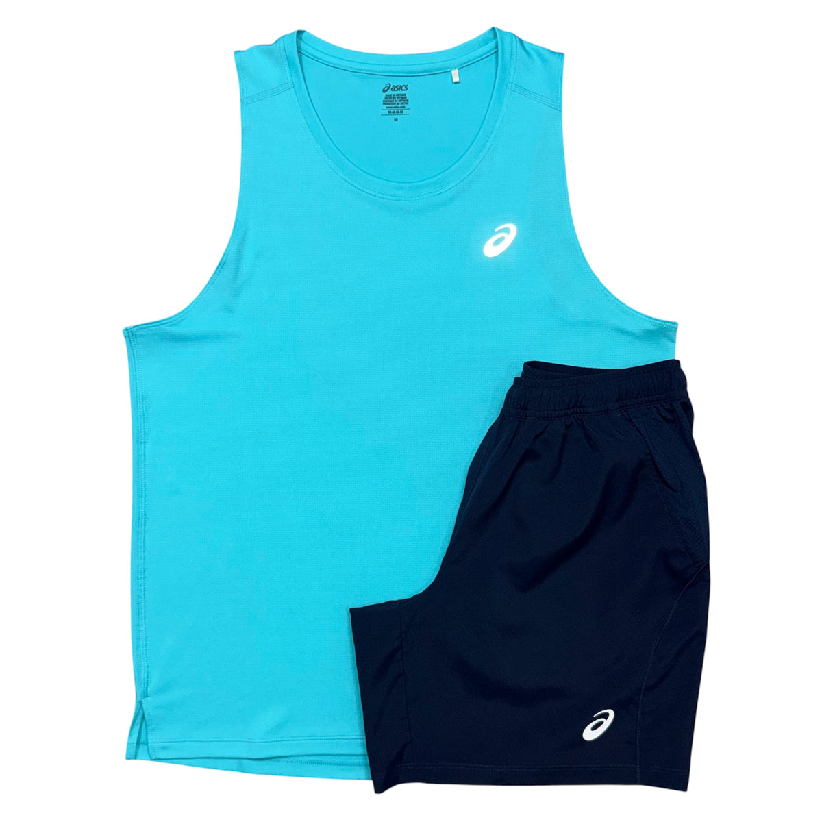 ASICS Core Vest & 7in Core Shorts in Aqua Blue / Navy
