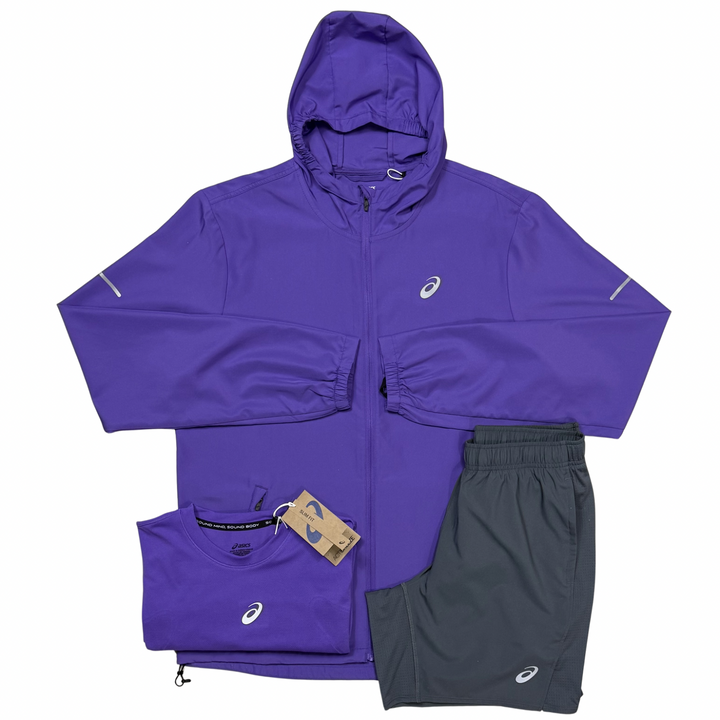 ASICS Core Run Jacket, Seamless T-Shirt & 7in Shorts ‘Purple / Grey’