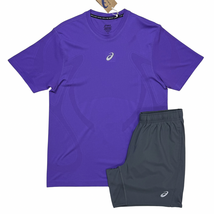 ASICS Core Run Jacket, Seamless T-Shirt & 7in Shorts ‘Purple / Grey’