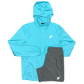 ASICS Core Jacket & 7in Run Shorts in Aqua Blue / Truffle Grey