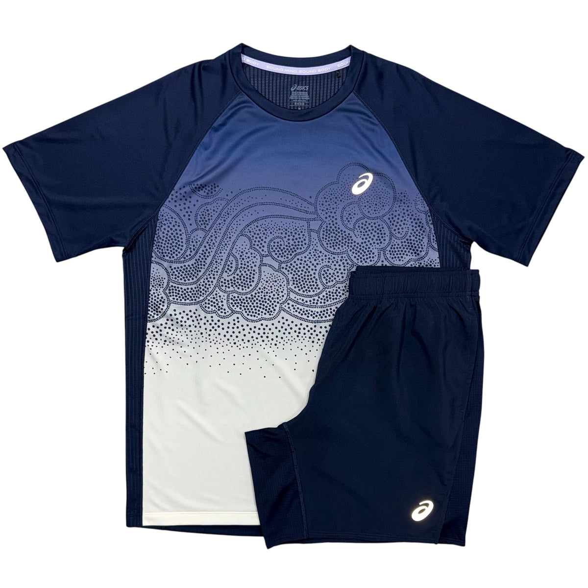 ASICS Faded T-Shirt & 7in Core Shorts in Navy / White