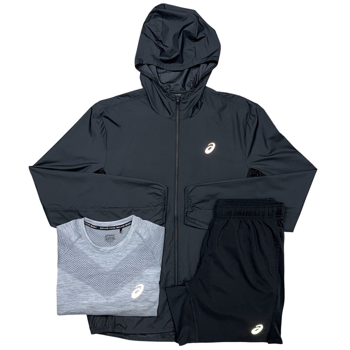ASICS Core Jacket, Seamless T-Shirt & 7in Core Shorts ‘Black / Grey’