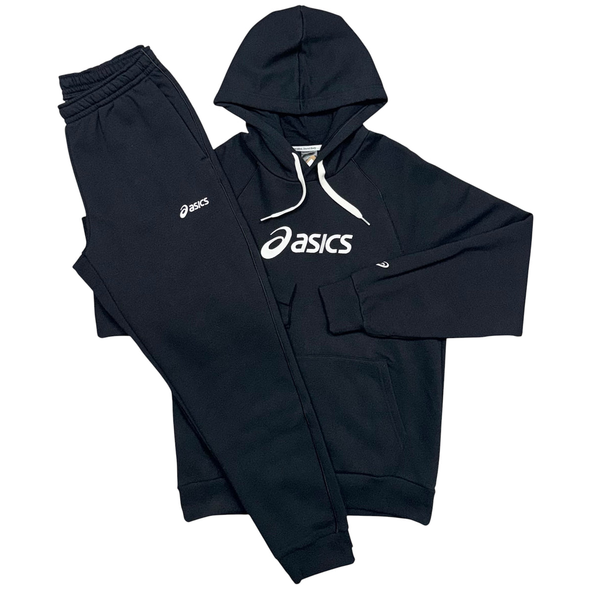 ASICS Fleeced Logo Hoodie & Fleeced Pants in Black