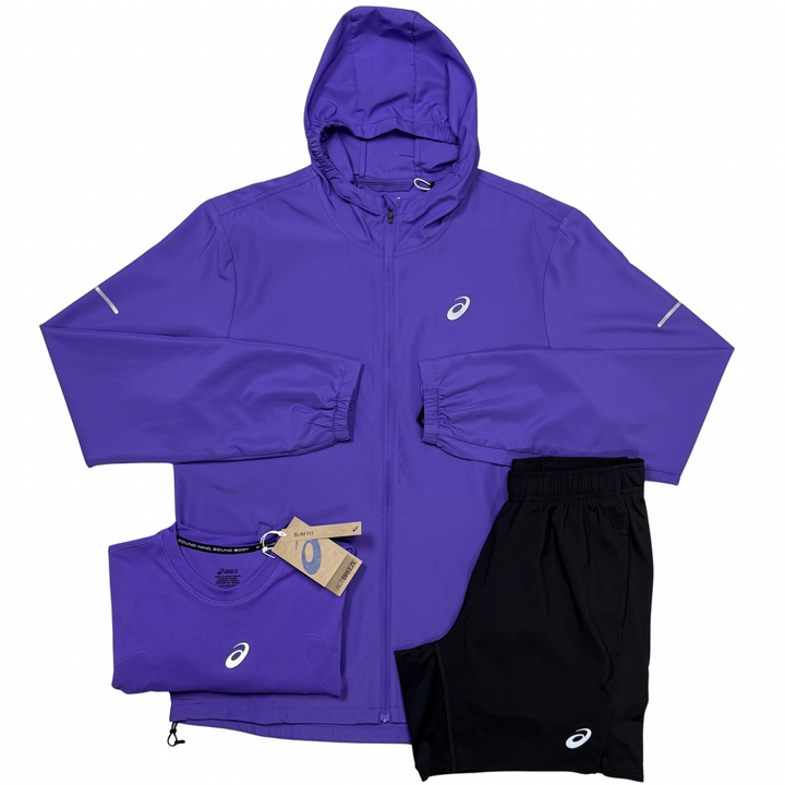 ASICS Core Run Jacket, Seamless T-Shirt & 7in Shorts ‘Purple / Black’