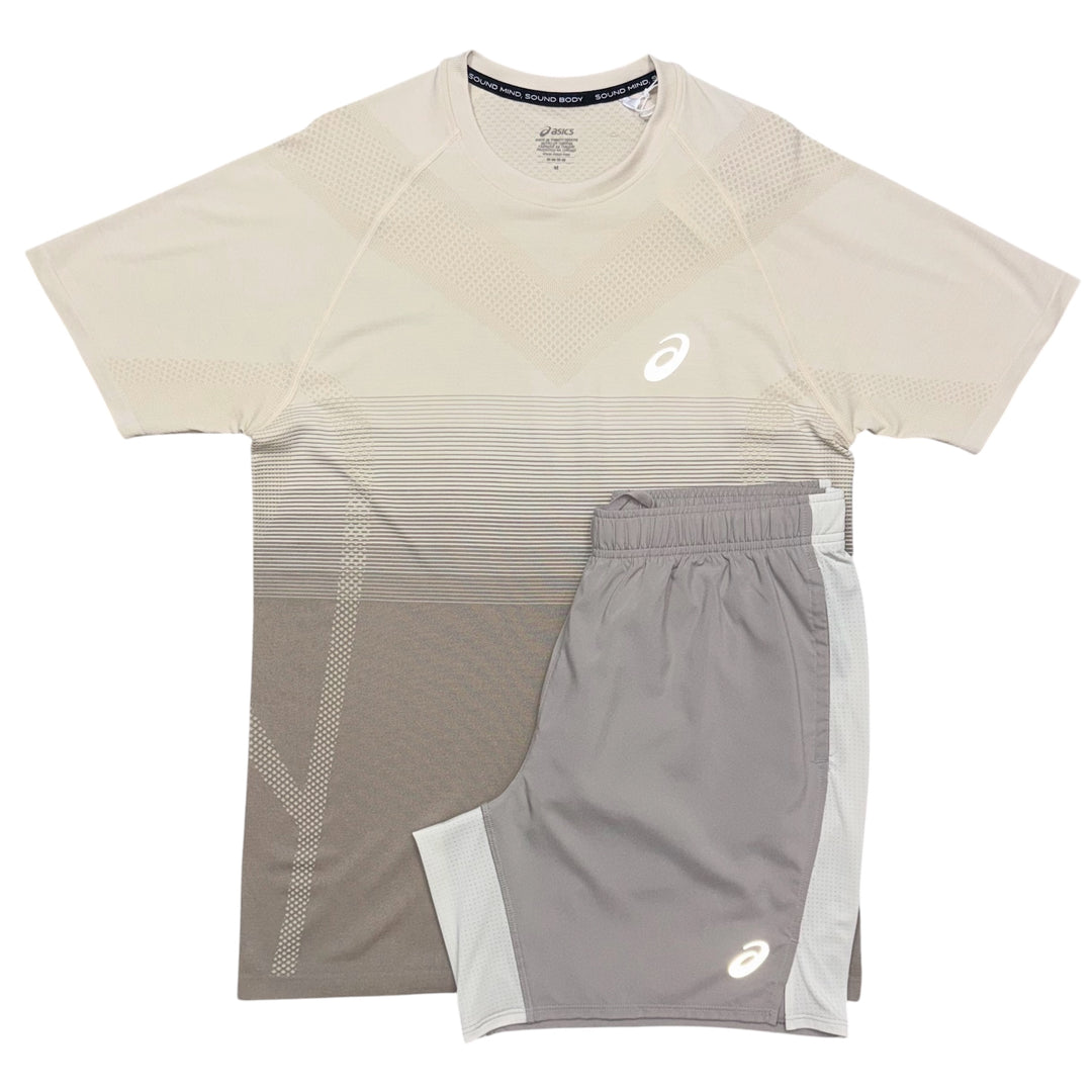 ASICS Seamless T-Shirt & 7in Core Shorts ‘Cream / Beige’