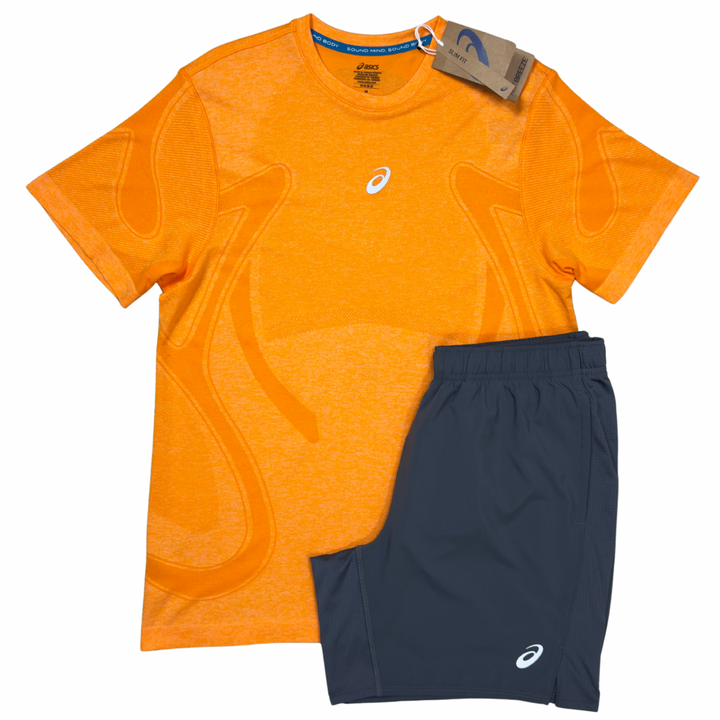 ASICS Core Jacket, Seamless T-Shirt & 7in Shorts ‘Safety Orange / Grey’