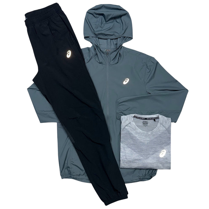 ASICS Core Jacket, Seamless T-Shirt & Core Pants ‘Grey / Black’