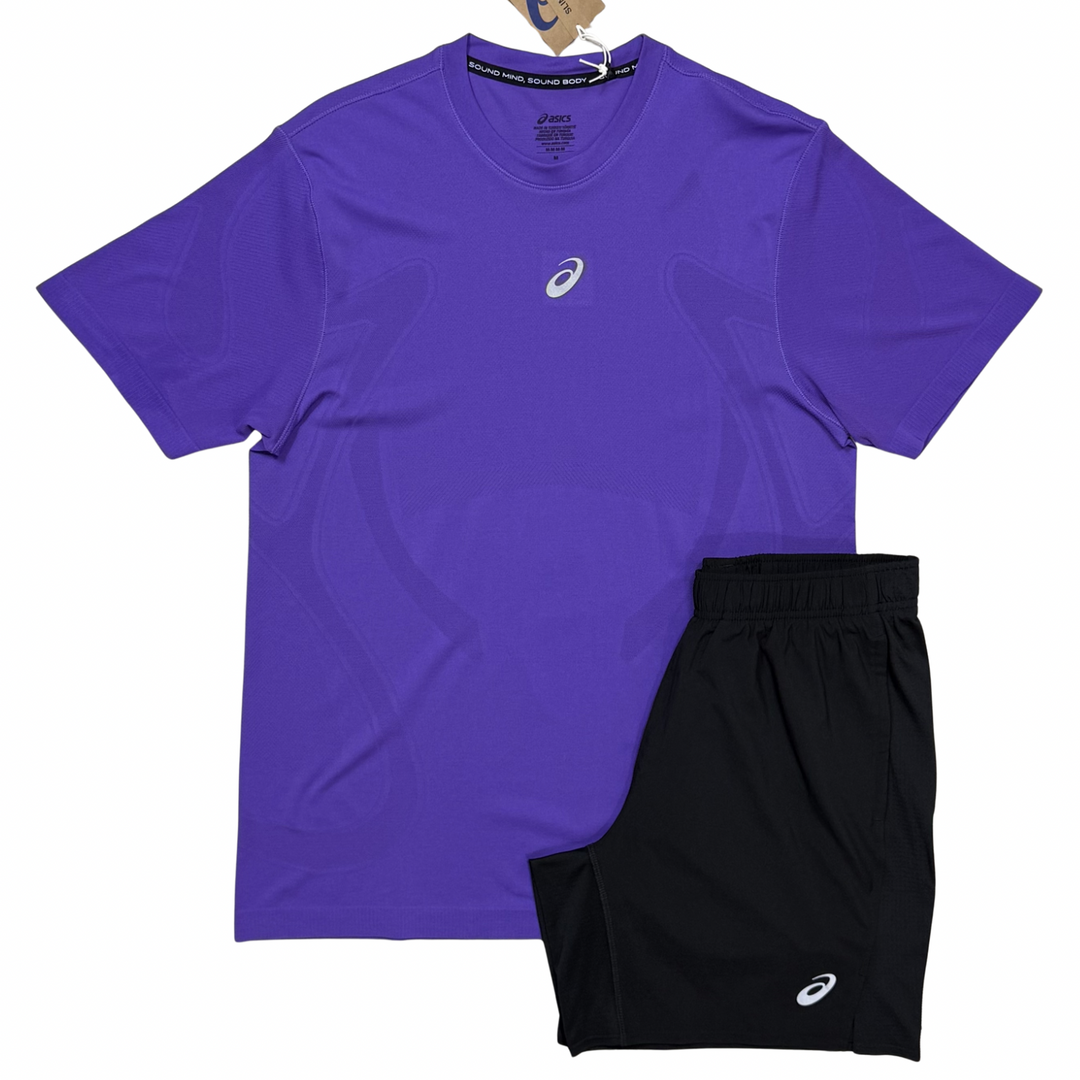 ASICS Core Run Jacket, Seamless T-Shirt & 7in Shorts ‘Purple / Black’