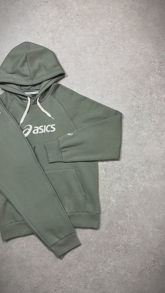ASICS Fleeced Logo Hoodie and Fleeced Pants in Lichen Green