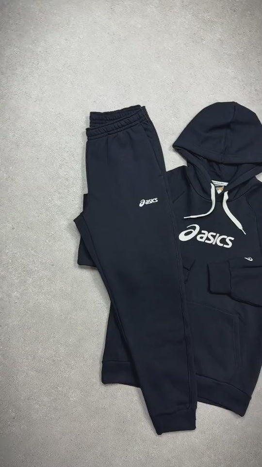 ASICS Fleeced Logo Hoodie and Fleeced Pants in Black